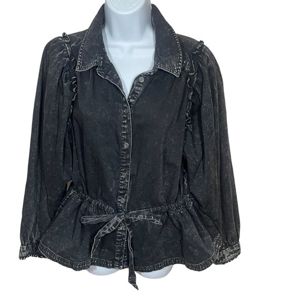 Free People Washed Black Jean Jacket - Picture 2 of 13